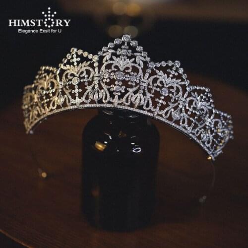 HIMSTORY Fashion European Full Cubic Zirconia Wedding Tiara CZ Zircon Bridal Crowns Princess Sweet16 Headpiece Hair Accessories