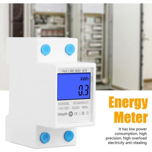 Digital Energy Meter 5-32A 110-130V 60Hz LCD Backlight Single Phase Energy KWh Meter DIN Rail Mounting