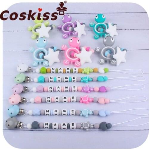 Coskiss 1set Cartoon Mini Tortoise Custom Personalise Baby Name Pacifier Clips Chain Teething BPA Free Silicone Abacus
