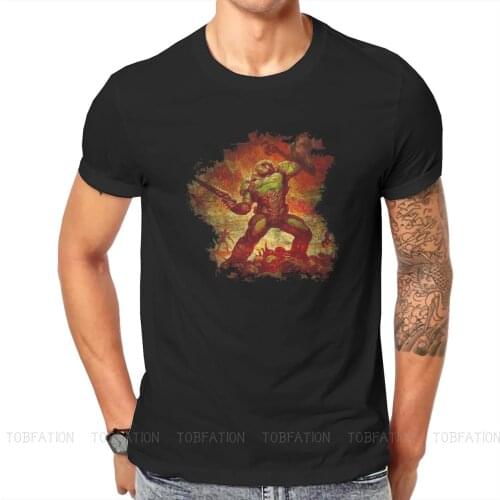 Doom FPS Game Retro 90s Doomguy Deimos TShirt for Men Slayer Rip And Tear Essential Soft Summer Tee T Shirt Novelty Trendy Loose