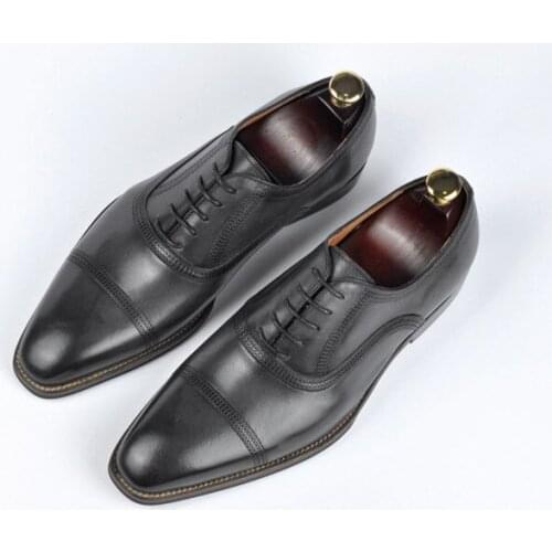 Breathable three joints British Oxford square head mens shoes Italian handmade genuine leather mens business dress shoes