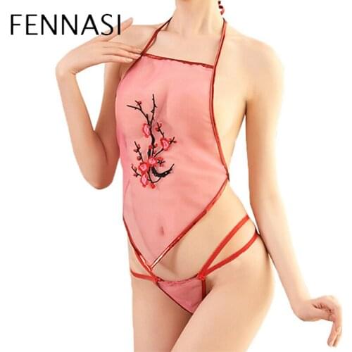 FENNASI Sexy Bellyband Costumes Set Release Woman Bikini Adult Lovely Plum Embroidery Bandage Suit Nightdress