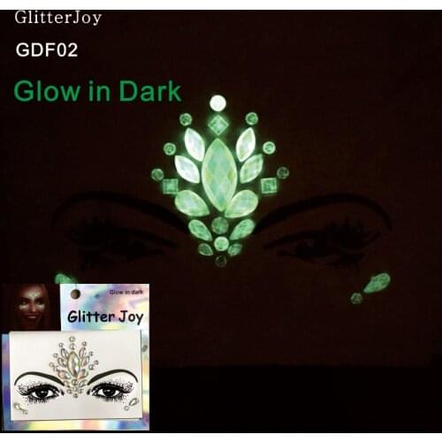GDF02 1Pc Glow in Dark Luminous Makeup Rhinestone Temporary Tattoo Night Club Festival Party Body Gems Rhinestone Sticker