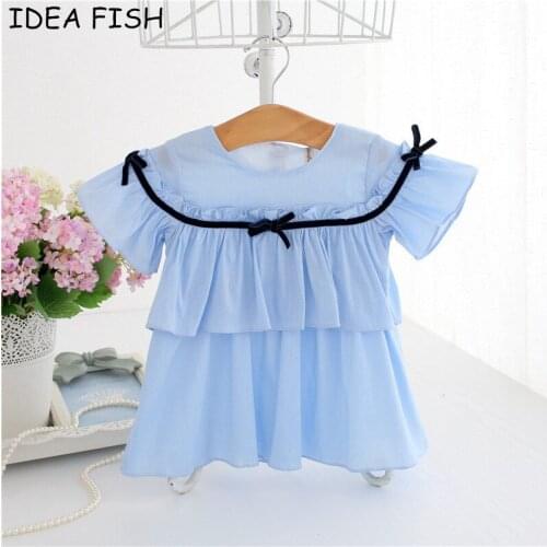 IDEA FISH Baby Dress Infant girl dresses Draped A-line Baby Girls Clothes Princess Birthday Dress for Baby Girl blue white 0-2T