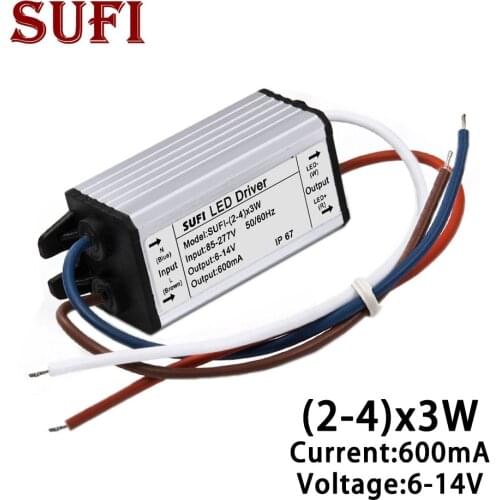 IP67 2-4x3W LED Driver Output 600mA 6-14V Constant Current Lighting Transformer Power Supply For DIY 6W 10W 12W High Power LED