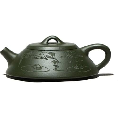 110ml Classic Yixing Purple Clay Teapots Raw Ore Green Mud Flat Stone Scoop Tea Pot Tea Ceremony Customized Zisha Tea Set