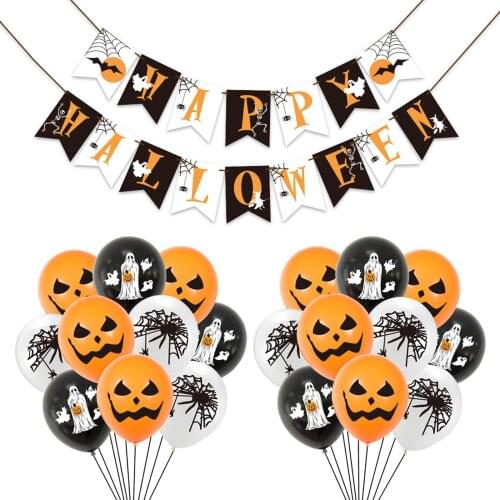 Besegad Halloween Balloons Decoration Kit Pumpkin Spider Ghost Latex Balloons with Happy Halloween Banner for Party House School