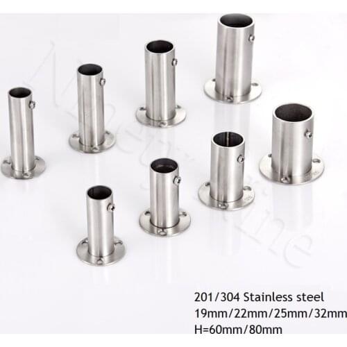 2Pcs 201 304 Stainless Steel 60mm 80mm High Tall Flange Holder Bracket Closet Rod Wall Floor 19mm 22mm 25mm 32mm Tube