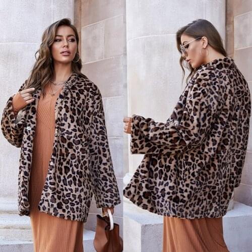 Fashion Women Autumn Winter Warm Leopard Coat Long Sleeve Fleece thick Jacket Elegant Ladies Streetwear Female Outwear Top