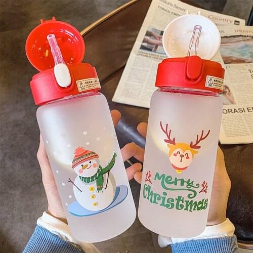 Lovely Cartoon Christmas Glass Elastic Cover Straw Water Cup Ins Wind Fashion Frosted Large Capacity Glass Water Cup