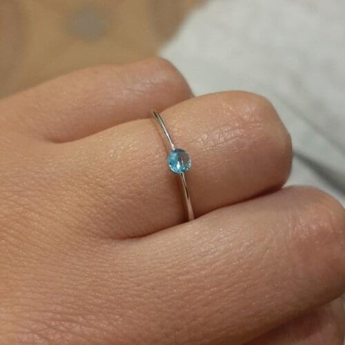 Minimalist Aqua Blue Zircon Thin Rings For Women Tiny Silver Color Black White Crystal Engagement Wedding Ring Simple Jewelry CZ