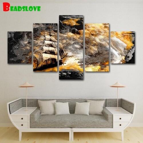Sailing Boat in Waves diamond painting embroidery 5 piece diamond mosaic full square round drills Pictures for living room decor