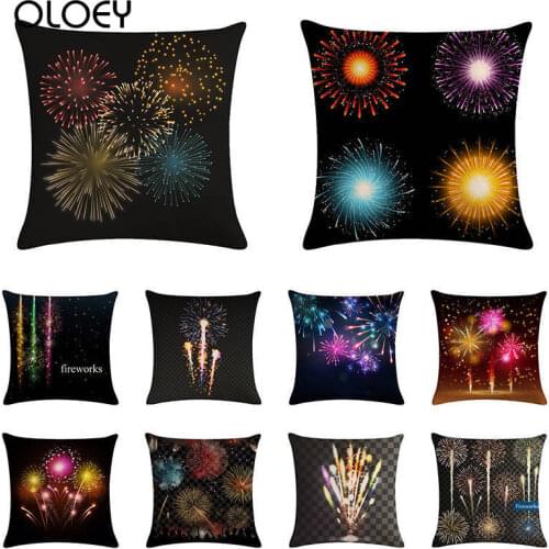 Firework Pillowcase, Square Linen Soft Pillowcase, Bedroom Pillowcase, Decorative Pillowcase for Home Hotel Car, Size 45cmx45cm