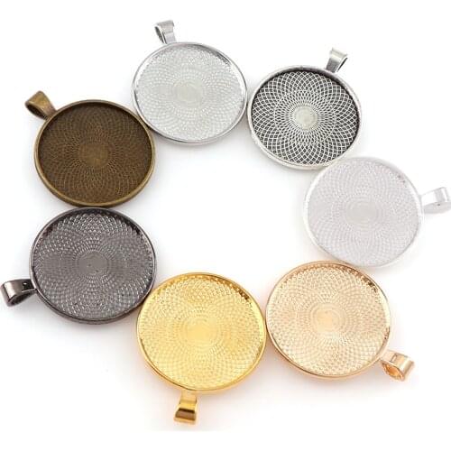 5Pcs Multi Colors 30mm Necklace Pendant Setting Cabochon Cameo Base Tray Bezel Blank Fit 30mm Cabochons Jewelry Making Findings