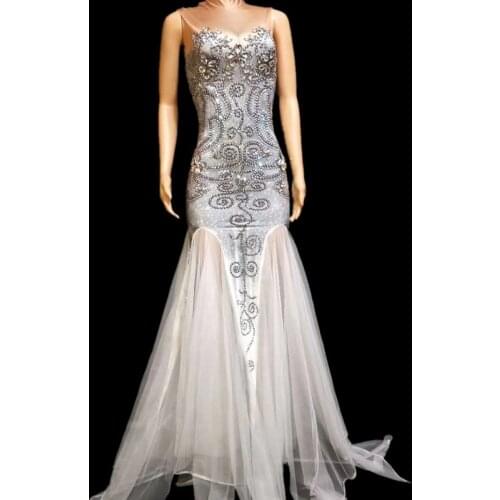 Women Showgirl Singing Performance Costumes Female Vintage Luxury Banquet Mermaid Dress Sleeveless Floor Length Womens Dress