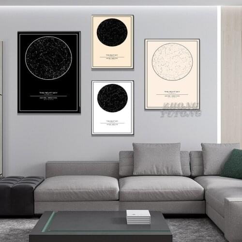 Valentines Day Gift Real Gold Foil Night Sky Print Framed Custom Star Map Constellation Personalized Poster Couples Night We Met