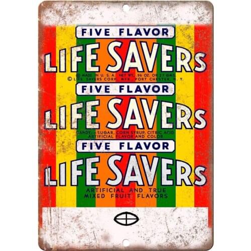 Life Savers Five Flavor Wrapper Ad 10" X 7" Reproduction Metal Sign N419
