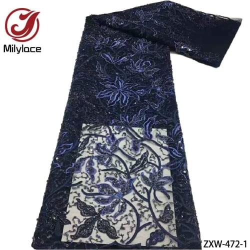 Handmade Beaded Lace with Sequins Lace Fabric 2021 High Quality Embroidery French Nigerian Lace Fabrics for Sewing ZXW-472