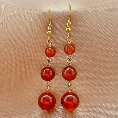 Fashion Natural Stone Dangle Earrings for Women Round Stone Handmade Ear Jewelry Bohemian Wedding Statement Earrings Wholesale