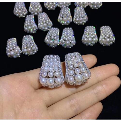 Natural fresh water pearl earring 925 sterling silver with cubic zircon classic fine women jewelry free shipping