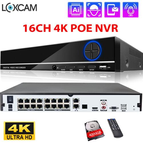 LOXCAM H.265+ 16CH 4K Network Video Recorder 48V 4K POE CCTV Security Surveillance NVR Audio Out Onvif P2P 4k HDMI