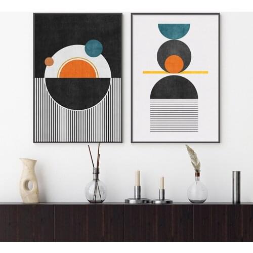 Modern Colorful Round Black Line Posters Abstract Dinner Plate Canvas Painting Kitchen Wall Art Prints Pictures Home Decoration