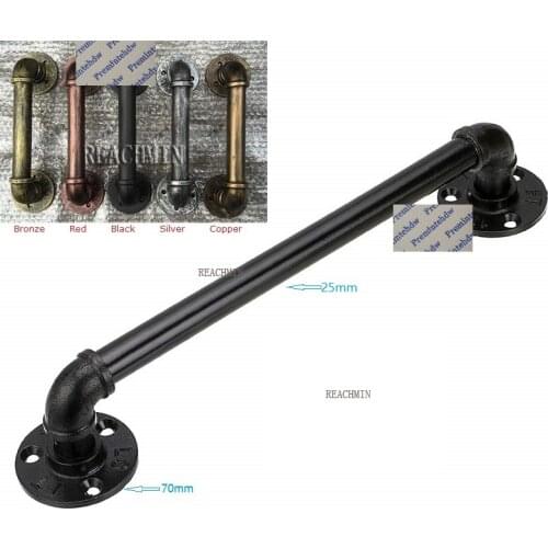 Retro Rustic Rural Vintage Water Iron Pipe Barn Door Pull Grab Towel Bar Handle Antique Red Bronze Silver Copper Black
