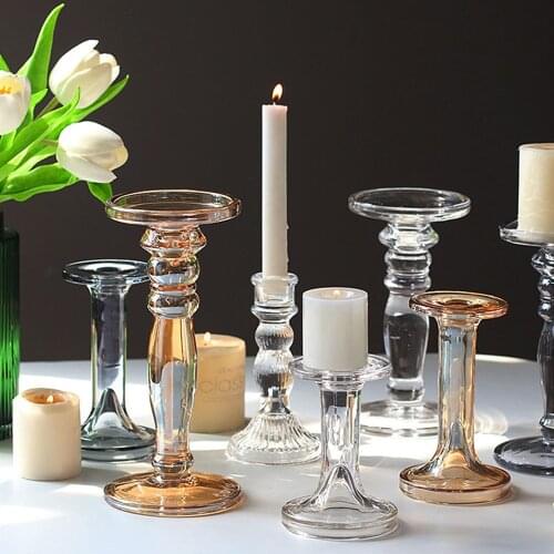Glass candle holder decoration household retro candle light dinner lamp props light luxury dining table romantic candle holder