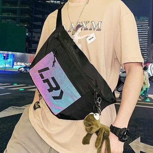 Cool Streetwear Reflective Large Capacity Chest Bag Fashion Mens Waist Bag Hip Hop Man Belt Pouch Trend Brand Fanny Pack Unisex