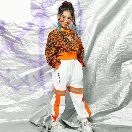 Children Hip Hop Clothing Kids Leopard Sweatshirt Crop Top T Shirt Jogger Pants Girls Jazz Dance Costumes Streetwear Clothes