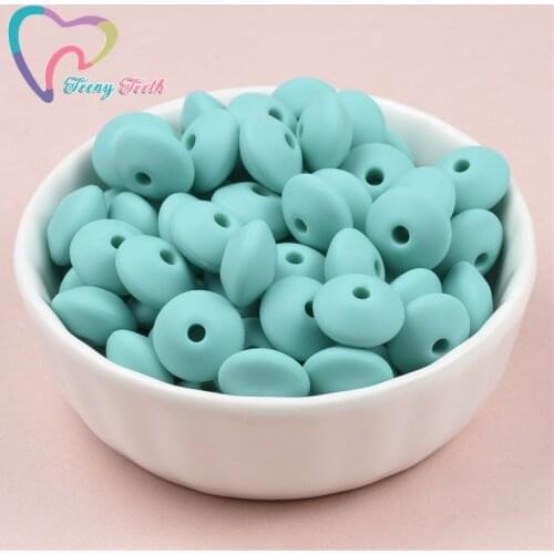 Teeny Teeth 50PCS Turquoise Silicone Lentil Beads Safe Teether Baby Chew Non Toxic BPA Free Abacus Silicone Teething Loose Bead