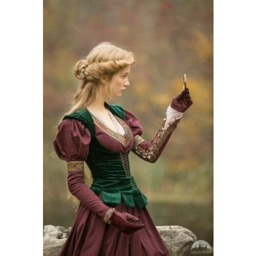 Verngo Dark Wine Retro Long Sleeves Evening Dress Garment Vintage Court Outfit Party Wear Gown Robe de soiree