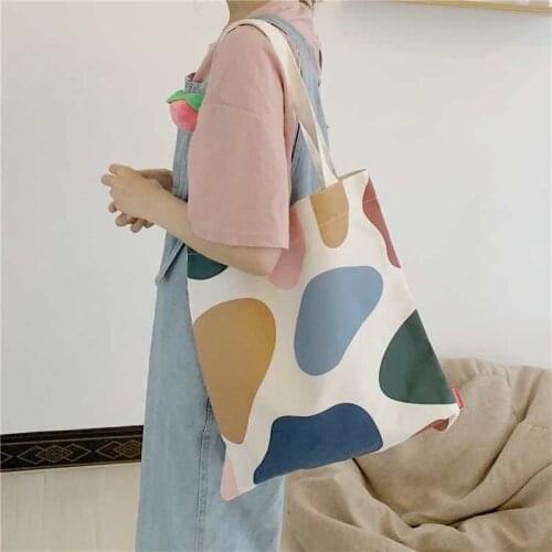 Women Canvas Shoulder Bag Fruit Letters Print Shopping Bag Eco Cotton Linen Shopper Bags Cloth Fabric Handbag Tote For Girls