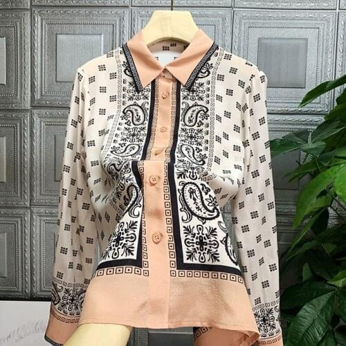 2020 Spring Summer womens vintage elegant long sleeves Shirts High quality retro print Shirt Tops C139