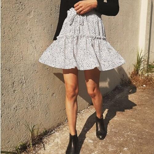 Women Summer Chiffon Skirt 2020 Polka Dot Print Vintage Boho Beach Mini Pleated Skirt Faldas Mujer Ladies Chic Ruffles Skirts