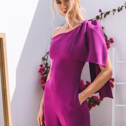 Women Jumpsuit Elegant Formal Sexy Plus Size Overalls Female Summer Clothing One-Shoulder Asymmetrical Bowknot Pants Long Body