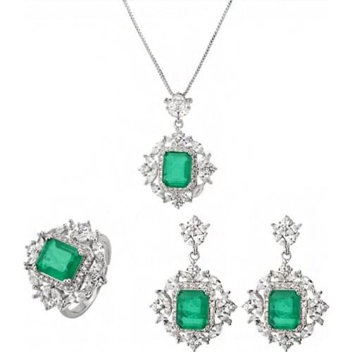 2021 Retro Earrings 925 Sterling Silver Wedding jewelry sets high quality Green Jadeite Zirconia Necklaces for Women Rings