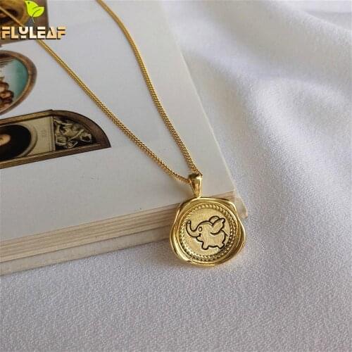 Flyleaf Irregular Elephant 18k Gold Necklace For Women Real 925 Sterling Silver Fashion Simple Fine Jewelry Necklaces & Pendants
