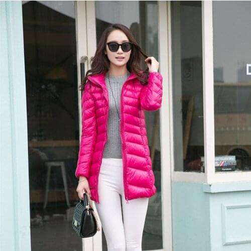 Winter Long Down Jacket Women 90% Duck Down Coat Female Ultra-light Packable Parka Elegant Outwear Hooded Jackets Ladies JK-639