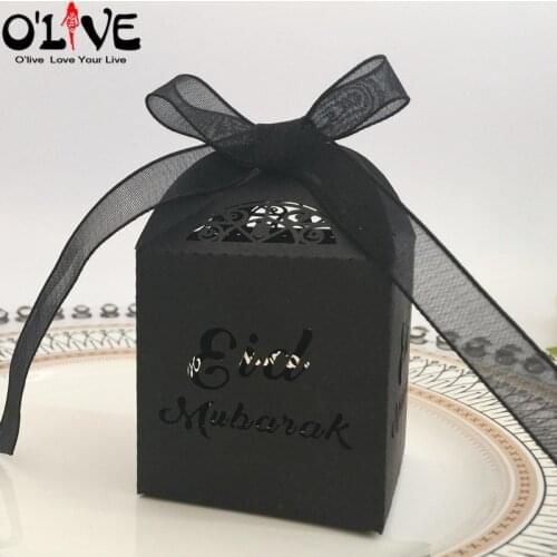 100 Pcs Eid Mubarak Gift Box Candy Bags Islamic Muslim Party Favors Packaging Box Paper EID Decoration Ramadan Supplies