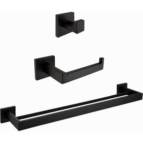 Bath Set Robe Hook,paper Holder,double Towel Bar 3 Pcs/set black 304 stainless steel SM21B-1
