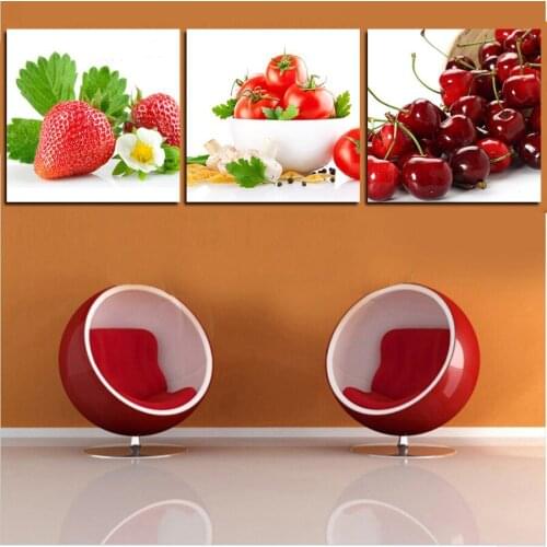 Free shipping modern home decorative paintings Fruits Painting on canvas 3 Panel Wall art With Framed W0059