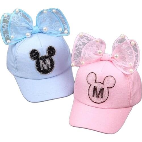 Doitbest Children Hip Hop Baseball Cap Summer Baby rabbit ear pearl bow kids Sun Hat Boys Girls snapback Caps for 2-8 years old