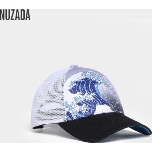 Brand NUZADA Waves Pattern Mens Baseball Caps Women Snapback Hip Hop Cap Summer Mesh Hat Trucker Cap Bone Gorra Dad Hat