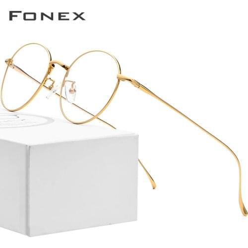 FONEX B Titanium Glasses Frame Women Retro Round Prescription Eyeglasses Vintage Myopia Optical Eyewear Eye Glasses for Men 7004