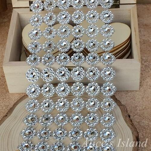 Hot Sale Silver 3.75'inch(10cm)*3FT(1Yard) 6Rows Sunflower Diamond Mesh Bling Crystal Ribbon Wrap Trim Wedding Cake Candle Decor