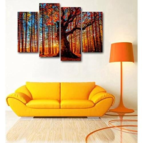 Canvas Wall Art Red Tree Branches Sunset Forest Nature Picture Canvas Painting Modern Artwork for Kitchen Office Home Wall Decor