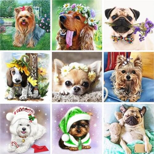 Huacan 5D DIY Diamond Painting Full Square Dog Diamond Embroidery Mosaic Animal Home Decoration