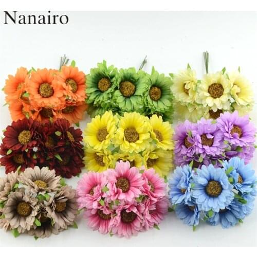 6pcs Cheap Daisy Artificial Flower Silk Sunflower Bouquet For Wedding Decoration Scrapbooking DIY Wreaths Craft Fake Flowers