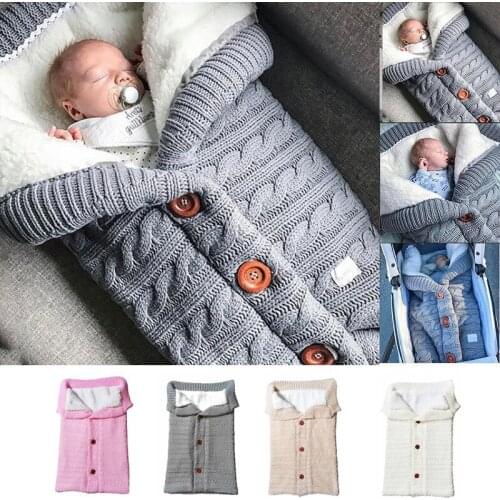 Hot Autumn And Winter Baby Stroller Sleeping Bag Outdoor Button Baby Knitted Sleeping Bag Wool Plus Velvet Thick Sleeping Bag